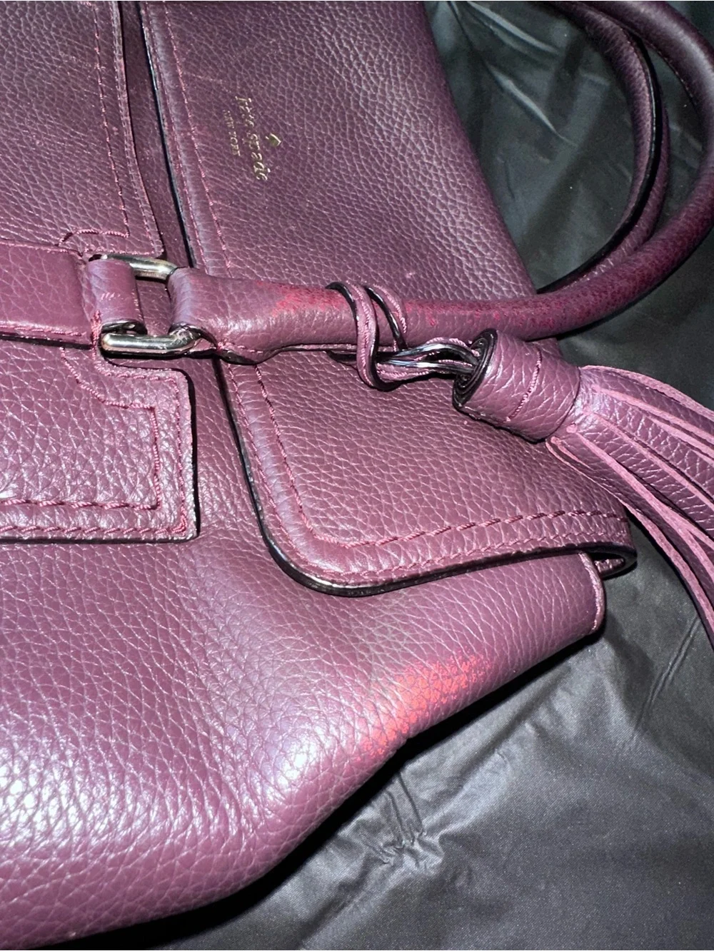 kate spade Plum Pebbled Leather Satchel with Tassel